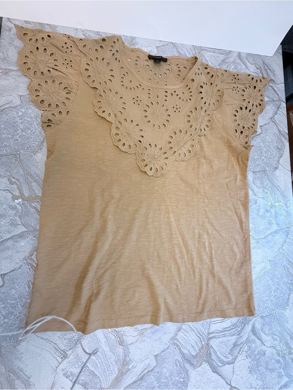 J. Crew Tan Eyelet Flutter Sleeve Tank Top